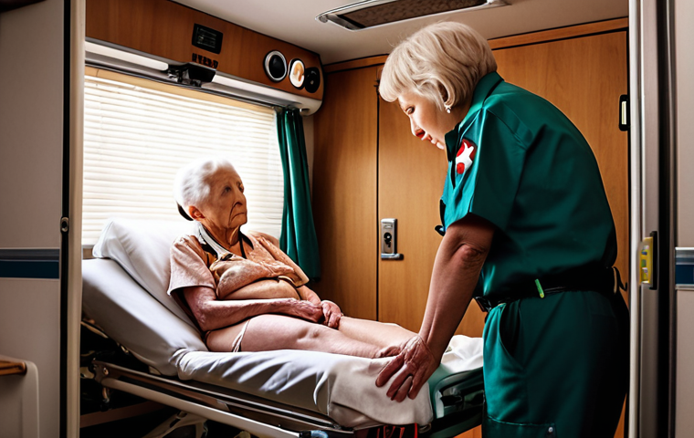 **

*   Prompt: "Inside an ambulance, paramedic attending to an elderly woman in her home. Focus on empathy and assessing her condition. Warm, concerned lighting, realistic."

**