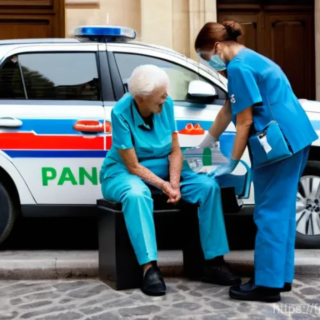 응급구조사와 학교 응급처치 교육 - **Prompt:** A compassionate scene featuring two French paramedics, a man and a woman, both in full, ...