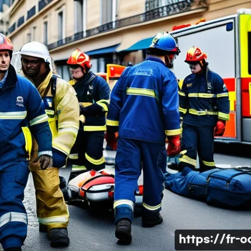 Home 32 응급구조사와 응급전문팀 구성 - **Prompt:** A dynamic and realistic scene depicting multiple French emergency service professionals ...