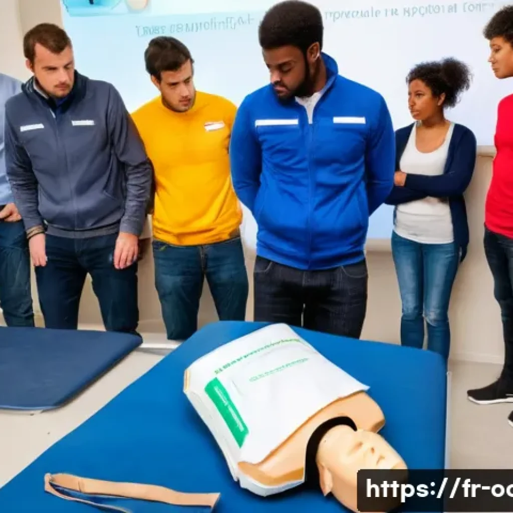 응급구조사 교육 세미나 후기 - **Prompt 1: Community First Aid Training in France**
    "A group of diverse adults and young adults...