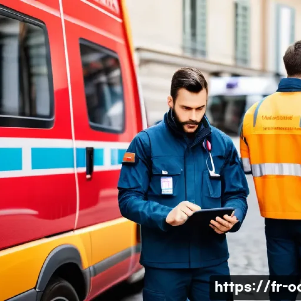 응급구조사와 사망률 감소 연구 - A modern emergency medical technician (EMT) team in France wearing professional uniforms and carryin...