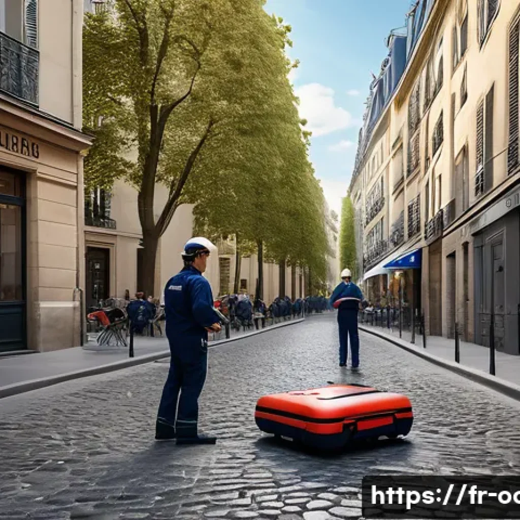 응급구조사와 드론 의료 - A high-tech medical drone delivering an emergency defibrillator in a narrow urban courtyard in Paris...