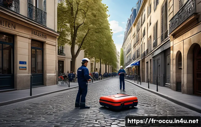 응급구조사와 드론 의료 - A high-tech medical drone delivering an emergency defibrillator in a narrow urban courtyard in Paris...