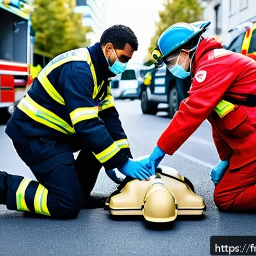 응급구조사 국가 자격증 필요성 - A highly detailed scene of a professional French paramedic performing CPR on a patient at an acciden...